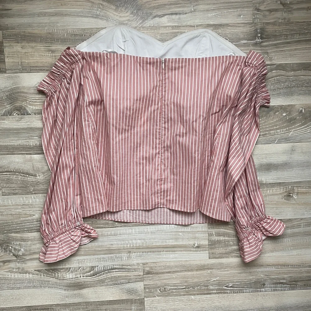New‎ Sugar + Lips off The Shoulder Long Sleeve Striped Blouse Size Medium Pink - Picture 6 of 6